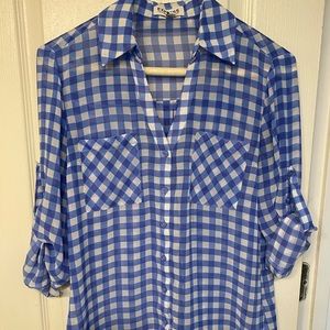 Express Blue Gingham Portofino Shirt XS